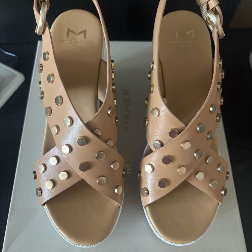 Marc Fisher Beige Studded Wedges